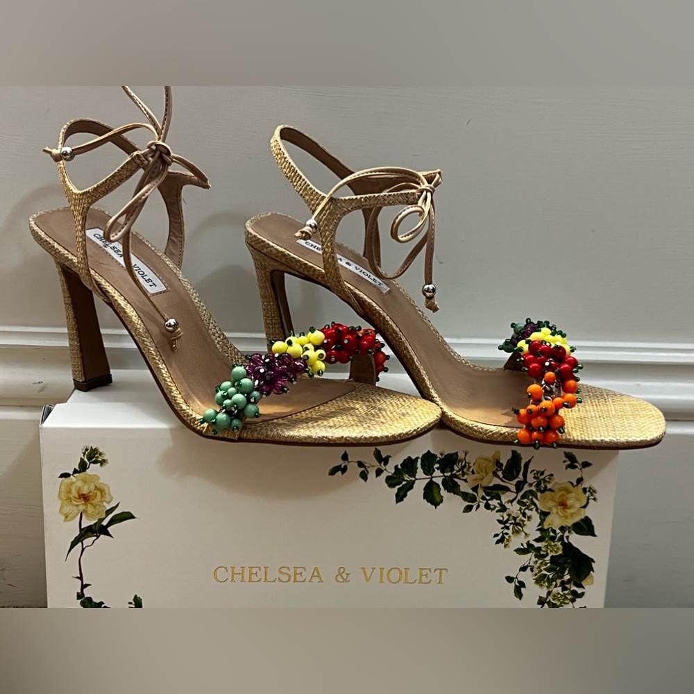 Chelsea & Violet colorful heels with tie at ankle
